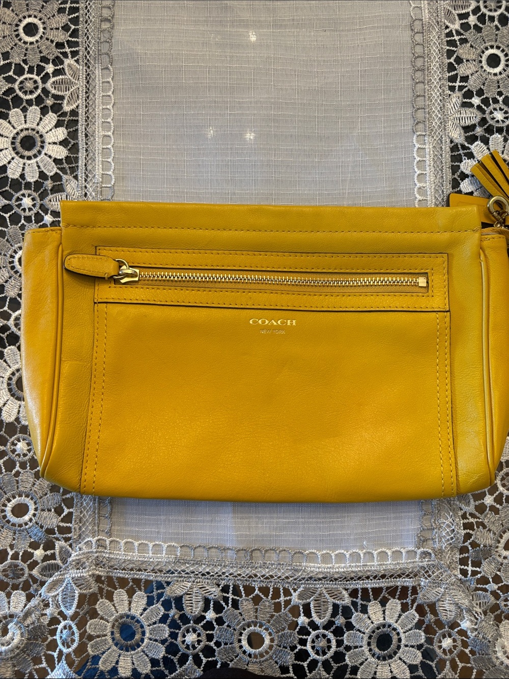 COACH Yellow Leather Clutch with Front Zip